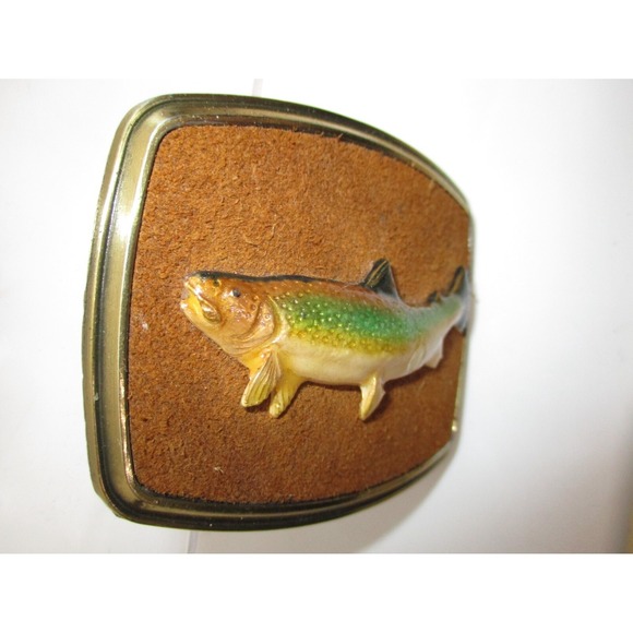 1979 Raintree Rainbow Trout Belt Buckle 24k Gold Overlay ! - Picture 9 of 12